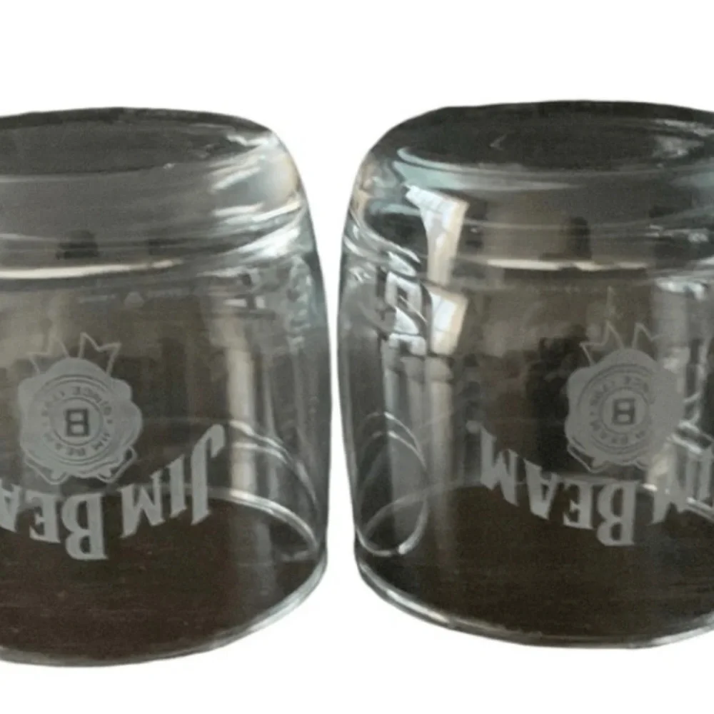 Vintage Jim Beam Whiskey Bourbon Glasses Etched Logo Rocks Glasses Lot Of 2